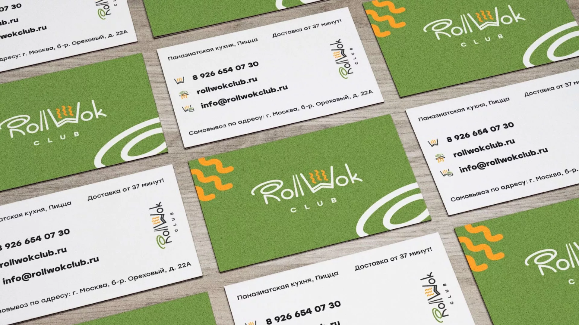 Разработка дизайна визиток суши-бара «Roll Wok Club» в Всеволожске